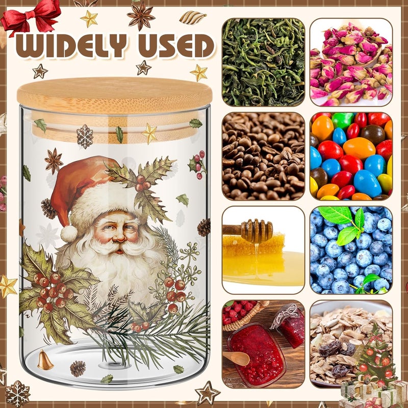 Shellwei 6 Pcs Retro Christmas Glass Storage Jar with Airtight Bamboo Lid Santa Claus Canister Sets Christmas Tree Snowman Cookie Candy Storage 19oz for Kitchen Containers Countertop Decoration - Image 5